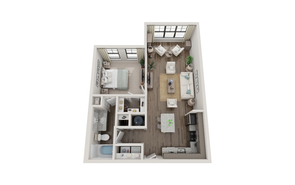 A1D - 1 bedroom floorplan layout with 1 bathroom and 793 square feet